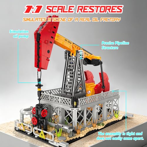 Oil Pumping Machine Building Set, 666 PCS Industrial Oil Extraction Brick Model with Moving Pumpjack, Display Model Kit for Adults and Kids Ages 6+ - style: Beam Pumping Unit