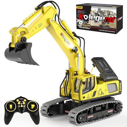 kolegend Remote Control Excavator Toy 16 Inch, 11 Channel RC Construction Vehicles Hydraulic Haulers Digger Toys Gift for 6+ Years Old Kids Boys - color: Yellow