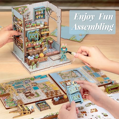 Book Nook Kit, DIY Miniature House Kits for Adult and Teens, Dollhouse Tiny Booknook Garden House Bookshelf, DIY Craft Gifts for Family and Friends (Anna's Blue Blossom) - color: Anna's Blue Blossom