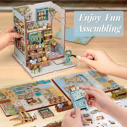 Book Nook Kit, DIY Miniature House Kits for Adult and Teens, Dollhouse Tiny Booknook Garden House Bookshelf, DIY Craft Gifts for Family and Friends (Anna's Blue Blossom) - color: Anna's Blue Blossom
