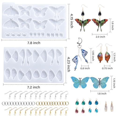 LET'S RESIN Resin Earring Molds, 2 Pcs Resin Molds Silicone with Butterfly Moth Wings Shapes, Silicone Molds for Resin Jewelry, DIY Art Craft - color: Butterfly Earring Molds