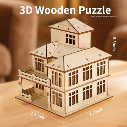 3D Wooden Puzzle for Adults, DIY Miniature Courtyard Villa House Building - color: Courtyard Villa Wood Color 05