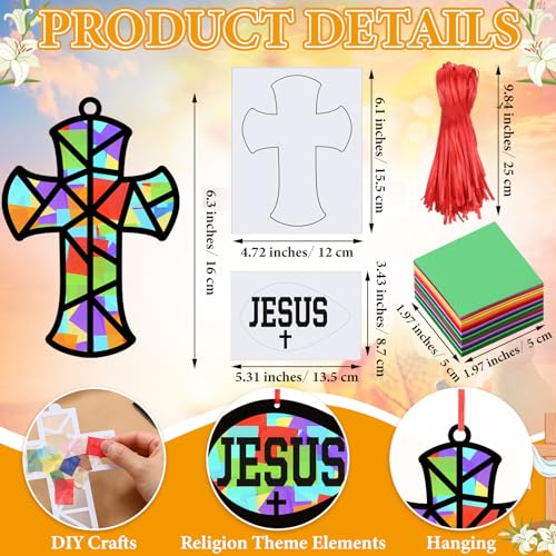 Sinload 24 Sets Religious Cross Fish Crafts Christian Suncatcher Kit - style: Fish,Cross