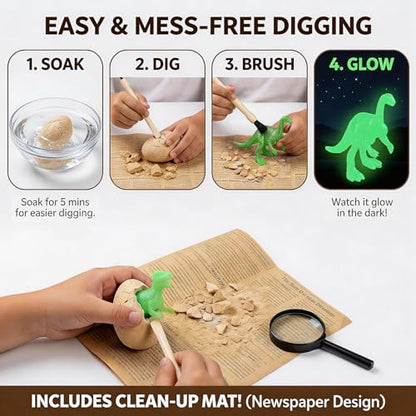 12 Glow in The Dark Dinosaur Eggs, Excavation Kit with Magnifier - style: 12 Dinosaur Eggs(Glow in The Dark)
