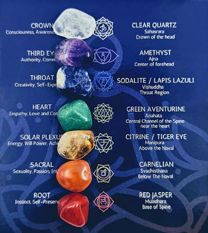 7 Chakra Stones Healing Tiny Crystals Set Velvet Pouch Gift Party Favor