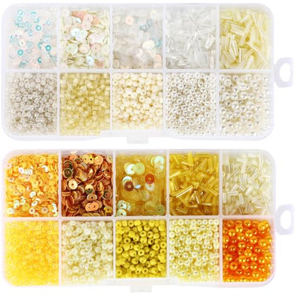 Norme 2 Sets Glass Seed Beads and Loose Sequins Kit Loose Beads for Jewelry Making DIY Crafts Felt Kits Embroidery Bracelets and Necklaces 20 Colors(Yellow, Beige) - color: Yellow, Beige