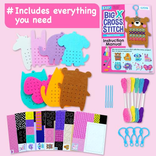EZCRA My First Cross Stitch Kit for Kids Ages 4-8, 8 No Mess Felt Animals - color: 8-in-1 Animal