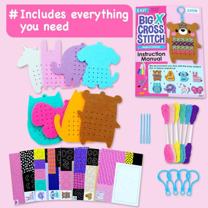 EZCRA My First Cross Stitch Kit for Kids Ages 4-8, 8 No Mess Felt Animals - color: 8-in-1 Animal