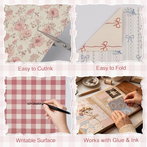 60 Sheets Scrapbook Paper 5.5×8.3 in Double Sided Floral - color: Retro Floral