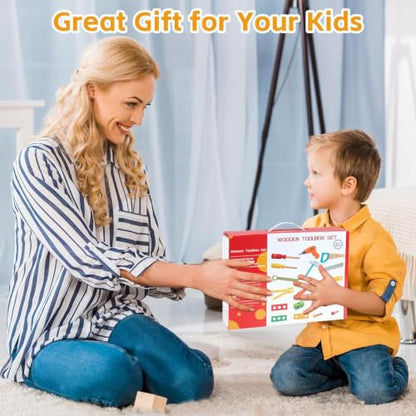Kids Tool Set with Electric Drill, Montessori Wooden Toys for Boys Girls 3+