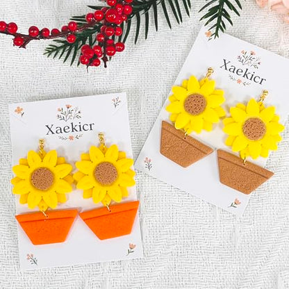 Xaekicr Sunflower Clay Cutters Set – 3PCS Polymer Clay Molds for Earrings, Flower Pot Clay Earring Cutters, DIY Tools for Jewelry Making - color: T color
