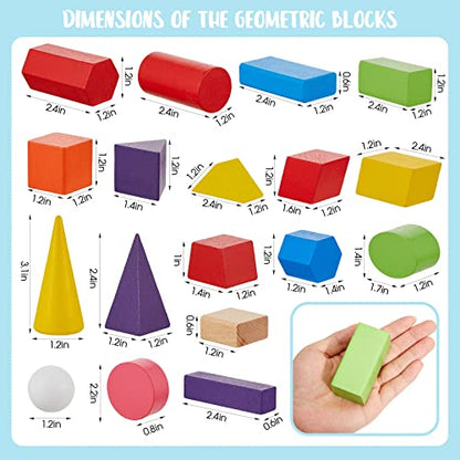 Deekin 36 Pcs Large 3D Shapes Geometric Solids Wooden Blocks, 3D Shape - style: 3D Shape