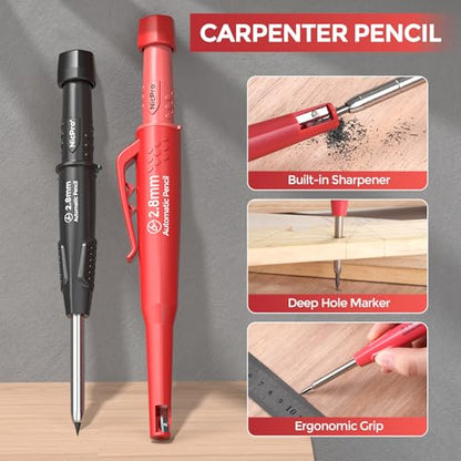 Nicpro 24PCS CP3000 Mechanical Carpenter Pencil Set with Sharpener & Sheath - size: 1 Count (Pack of 24)