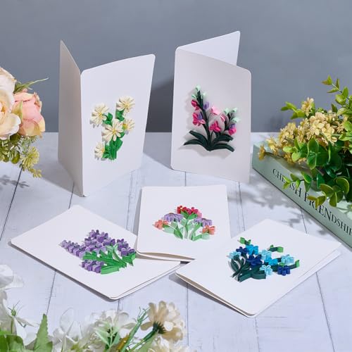 WEBEEDY 20 Sets Paper Quilling Kit for Adults Beginners 5 Styles Flower Quilling Greeting Card Making Kit with Instruction DIY Unique Flowers Cards for Valentine's Day Wedding New Year's Day