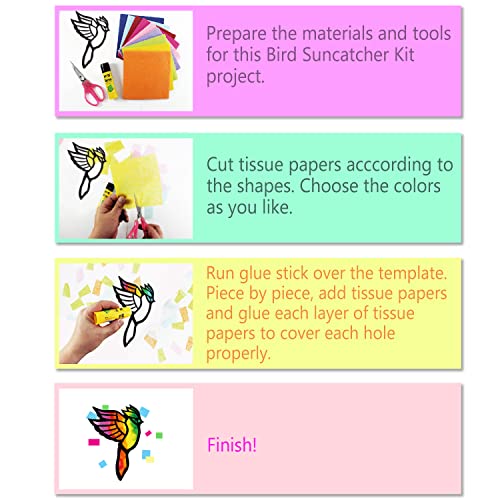 VHALE Suncatchers Craft 3 Sets (9 Cutouts) w Tissue Papers Stained Glass Effect Paper Sun Catcher Kit, Window Art, Classroom Crafts, Creative Art Projects, Kids Party Favors (Bird) - style: Bird