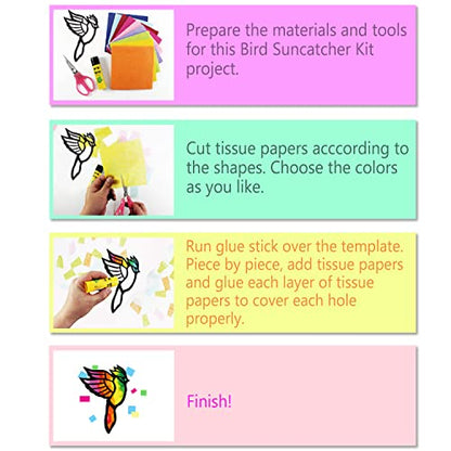 VHALE Suncatchers Craft 3 Sets (9 Cutouts) w Tissue Papers Stained Glass Effect Paper Sun Catcher Kit, Window Art, Classroom Crafts, Creative Art Projects, Kids Party Favors (Bird) - style: Bird