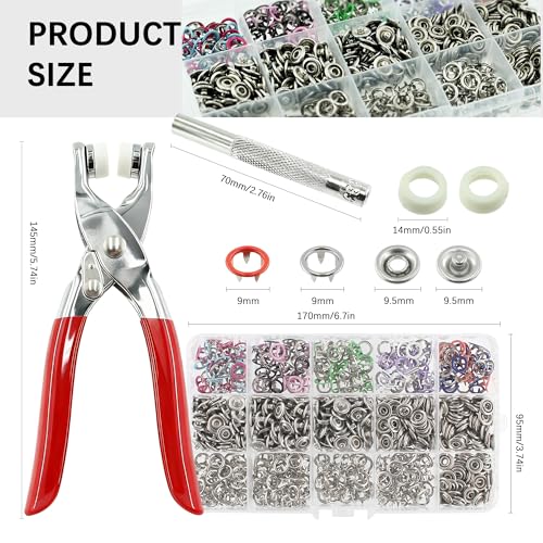 200 Sets Snaps Buttons Fastener Kit Hollow Steel Prong Snaps Buttons with Pliers Press Tool for DIY Crafts Clothes Hats Bags Sewing (Hollow) - style: 200 Sets (Hollow)