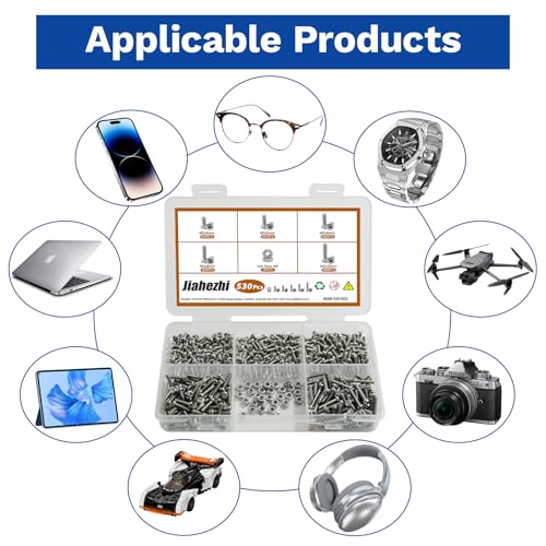 530Pcs 304 Stainless Steel Metric Micro Screws Nuts Assortment, M2x4/5/6/8/10mm Sizes, Phillips Pan Head, Fully Threaded Kit for Arduino, RC Models, Electronics, DIY Projects - size: M2x4/5/6/8/10- 530 Pcs