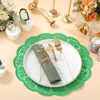 Yexiya 200 Pcs Lace Paper Doilies 14 Inch Round Foil Placemats, Green - color: Green