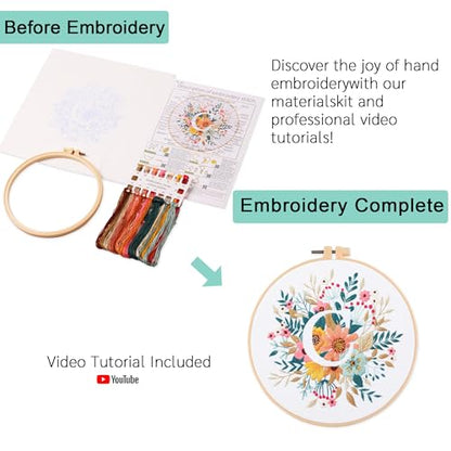 Harimau Letter C Pattern Embroidery Kit for Adult Beginners, Complete Starter Pack with 1 Hoop, Needles, Instruction Guide & Embroidery Stitch Video Tutorials - color: C