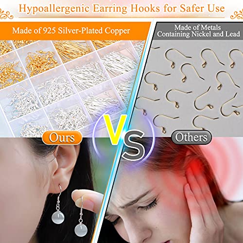 Hypoallergenic Earring Making Kit, modacraft 2000Pcs Earring Making Supplies Kit with Hypoallergenic Hooks, Earring Findings, Backs, Pins Jump Rings for Jewelry Making Supplies - size: 24 Grids-2000Pcs