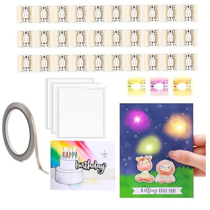 LED Circuit Stickers Light Craft Kit - 30 Pcs Yellow Pink Orange for Making Light-Up Cards Projects, with 1 Roll Conductive Tape and 3 Sheets Adhesive Foam Strips, Add Lights to Holiday Special Cards
