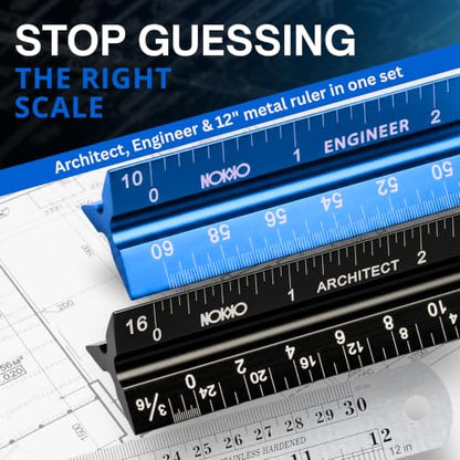 Architectural Scale Ruler and Engineering Scale Ruler Set, 12-Inch, 3-Piece - color: Black Architect / Blue Engineer