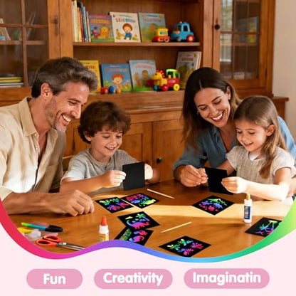Eommmgl-180 Rainbow Scratch Paper Set,Scratch Art for 4-12 Kids, Mini Notes Arts and Craft Supplies,Matching Random Personalized Stencils ，Christmas Gift，School Classroom Activities, Travel Carrying.