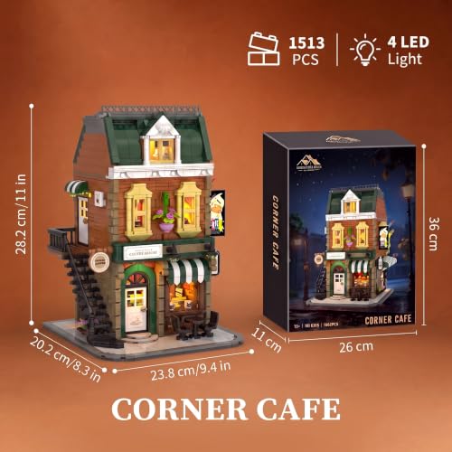 French Cafe Bakery Lighting Building Set Modular House for Adult 1513 PCS - size: French Corner Cafe