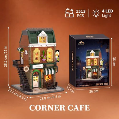 French Cafe Bakery Lighting Building Set Modular House for Adult 1513 PCS - size: French Corner Cafe