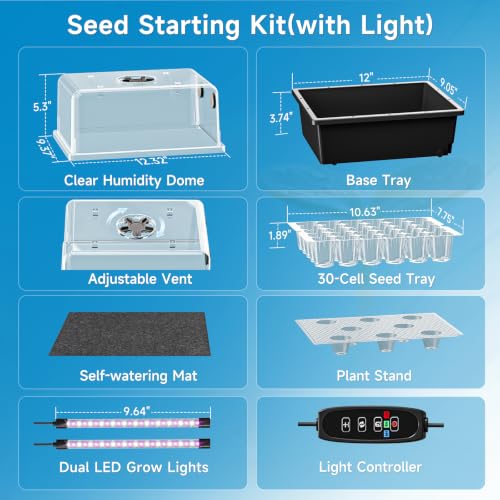 Hon&Guan 2 Pack Self Watering Seed Starter Trays with Growing Lights - color: 2 Set