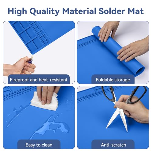 Kaisi Extra Large Soldering Mat, 932°F Heat Resistant Silicone Solder Mat - color: Blue, size: 27.6'' x 15.7''