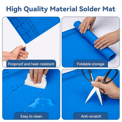 Kaisi Extra Large Soldering Mat, 932°F Heat Resistant Silicone Solder Mat - color: Blue, size: 27.6'' x 15.7''