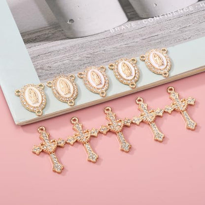 Jiali Q 20 Piece Set Rhinestone Cross Connectors and Pendants for Jewelry Making (Gold) - color: GOLD