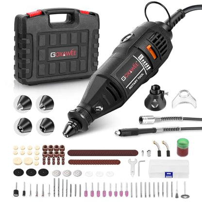 GOXAWEE Mini Rotary Tool Kit with Flex Shaft & Keyless Chuck -140Pcs, Black - color: Black Rotary Tool Kit