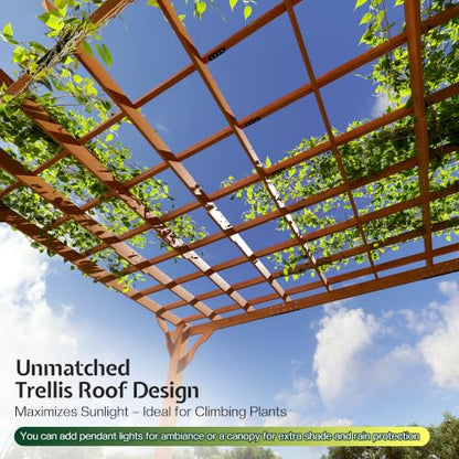 Jocisland 12x14 FT Premium Cedar Wood Pergola with Stakes & Trellis Roof - size: 12x14 FT