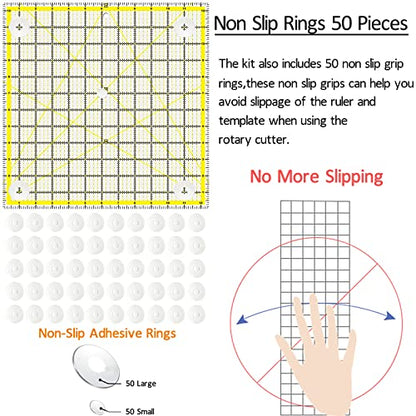 Quilting Rulers, 7 Piece Acrylic Ruler, Fabric Cutting Ruler (12.5"X12.5", 9.5"X9.5", 6"X6", 4.5"X4.5",12"x6.5",9"x3",12"x2"), Sewing & Quilting Templates