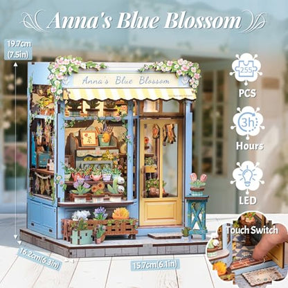 Book Nook Kit, DIY Miniature House Kits for Adult and Teens, Dollhouse Tiny Booknook Garden House Bookshelf, DIY Craft Gifts for Family and Friends (Anna's Blue Blossom) - color: Anna's Blue Blossom