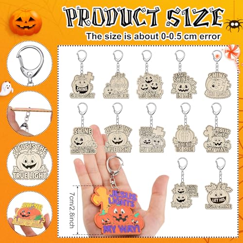 Trnayi 36 Pcs Christian Pumpkin Wood Keychain DIY Craft - style: Christian Pumpkin