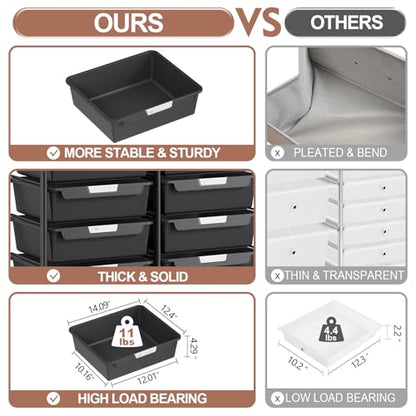 10 Drawers Rolling Cart with Wooden Tabletop, Utility Storage Cart with Wheels, Art Supply Craft Organizer on Wheel with Metal Frame & Handles for Home Office School,Black - color: Black