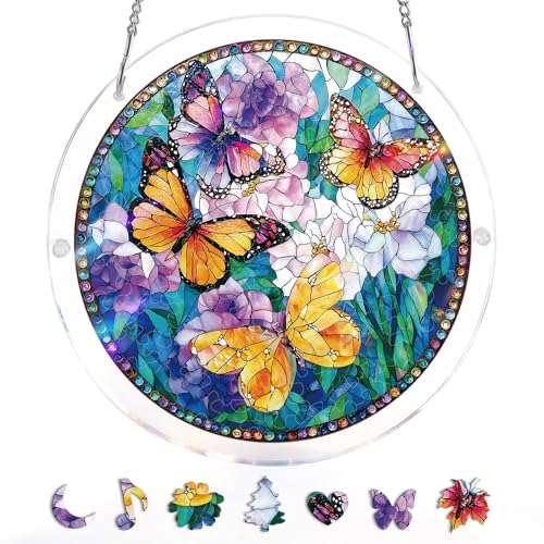 Acrylic Jigsaw Puzzle Suncatcher - Butterfly Garden - color: Butterfly Garden, size: S-7.4in*7.4in