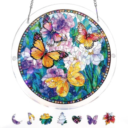 Acrylic Jigsaw Puzzle Suncatcher - Butterfly Garden - color: Butterfly Garden, size: M-8.2in*8.2in