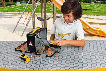 CAT Construction Toys, Store N Go Playset - Tin Travel Case Transforms into Multi-Level Worksite, Includes 2 Little Machines Vehicles & 10 + Accessories, Portable STEM Toy for Kids Ages 3 + - style: Store N Go Playset