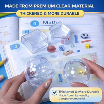 Geometric Solids 3D Shapes & 2D Folding Nets (1.96") 12+12 -Clear Math Manipulatives for Classroom & Homeschool -Thickened Durable Shapes with Smooth Edges,Teacher Supplies for Geometry, Volume & Nets