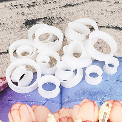 Oyaface 20 PCS Piercing Tunnel Set Soft/Hard Silicone Flesh Ear Plugs 2g-25mm Flexible Ear Stretching Gauge Expander - color: White(thin)