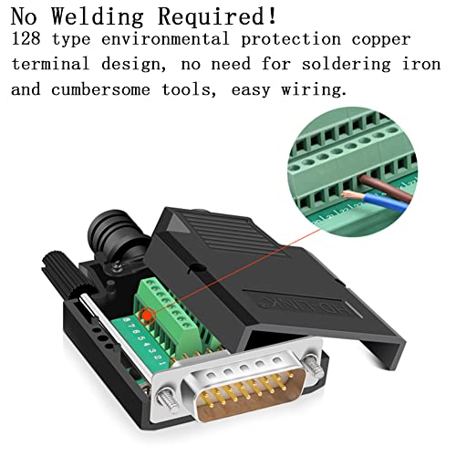10PCS DB15 Solderless RS232 Serial to 15 pin Terminal Male Adapter - style: 10PCS Thin Male