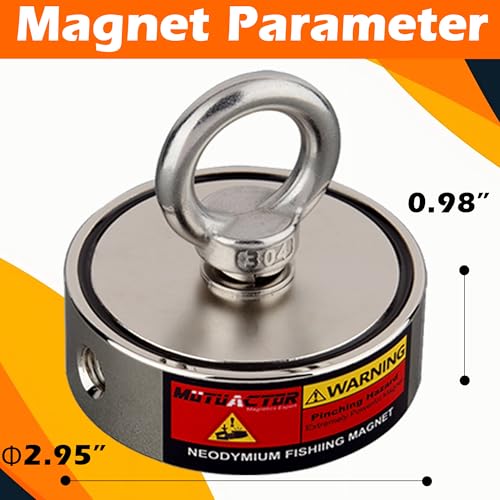 MUTUACTOR Neodymium Fishing Magnet,Φ2.95''Double Sided Combined 1400lbs Powerful Fishing Magnet Heavy Duty with 65Ft Salvage Rope,Durable Gloves,Waterproof Bag for Retrieving Tools Find Treasure - style: 1400lb Magnet(Double Sided)--Φ 2.95"