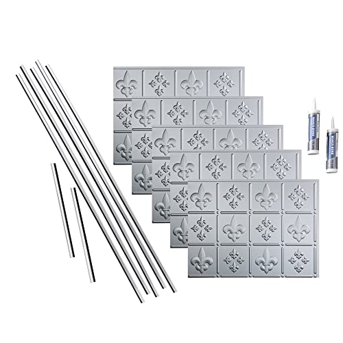 FASÄDE Fleur-de-lis Decorative Vinyl Backsplash 15 sq ft Kit in Argent Silver - color: Argent Silver
