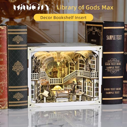MiniCity Library of Gods Book Nook Kit, DIY Wooden Bookshelf Model with LED - color: Library of Gods Max