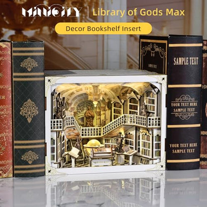 MiniCity Library of Gods Book Nook Kit, DIY Wooden Bookshelf Model with LED - color: Library of Gods Max